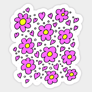 Pink Hearts and Flowers Sticker